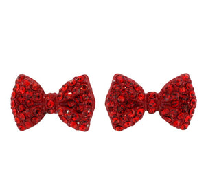 3/4" Red Rhinestone Bow Tie Stud Earrings ( 1285 )