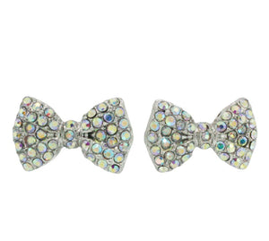 3/4" Silver AB Rhinestone Bow Tie Stud Earrings ( 1285 )