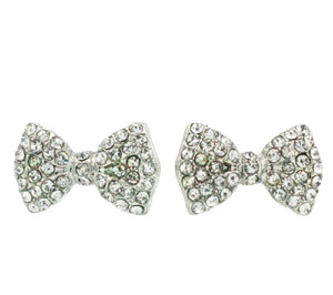 3/4" Silver Clear Rhinestone Bow Tie Stud Earrings ( 1285 )