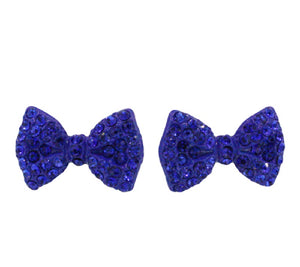 3/4" Royal Blue Rhinestone Bow Tie Stud Earrings ( 1285 )