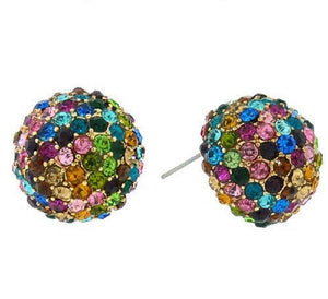 3/4" Gold Multi Color Rhinestone Dome Shape Stud Earrings ( 2109 MT ) - Ohmyjewelry.com