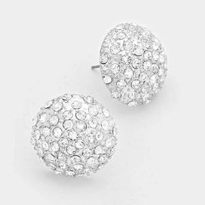 3/4" Silver Clear Rhinestone Dome Shape Stud Earrings ( 2109 RCR ) - Ohmyjewelry.com