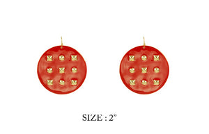 2" Red Enamel and Gold Studded Dangle Earrings ( 3047 )