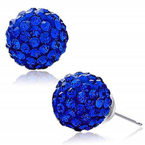 12mm Royal Blue Rhinestone Ball Stud Earrings ( 03 18 RBL ) - Ohmyjewelry.com