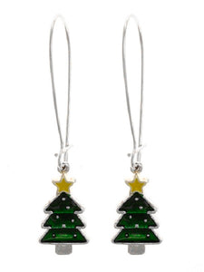 1.75" Long Dangle Green Christmas Tree Hoop Christmas Holiday Earrings ( 8229 )