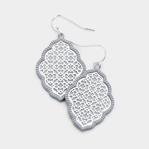1 3/4" Matte Silver and Gray Ornate Filigree Style Dangle Earrings ( 8590 ) - Ohmyjewelry.com
