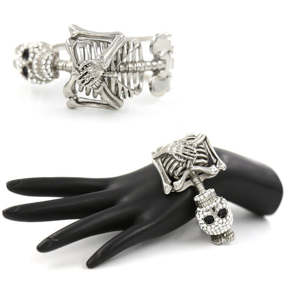 Silver Skeleton Bangle with Clear Rhinestones (C630)