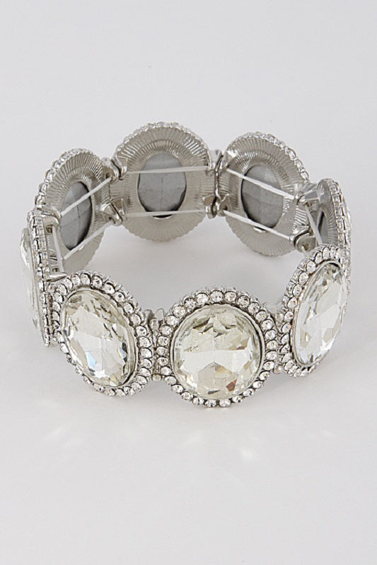 Clear Oval Formal Stretch Bracelet with Silver Accents ( 1084 )