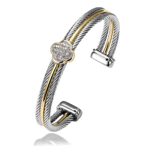 SILVER GOLD CABLE CUFF BANGLE CLEAR STONES ( 1017 PV )