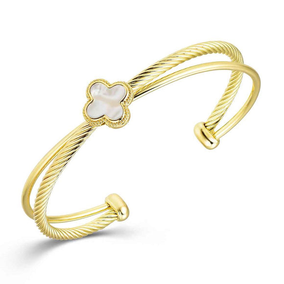 GOLD CUFF BANGLE CLOVER MOTHER OF PEARL ( 1346 GDMOP )