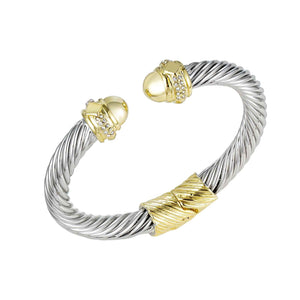 SILVER GOLD CUFF BANGLE CLEAR STONES ( 1370 TT )