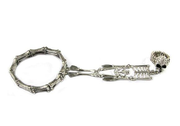 Silver with Clear Rhinestone Skull Design Stretch Bracelet Hand Chain ( 7620 ) - Ohmyjewelry.com