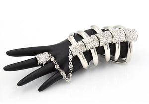 Silver Crystal Skeleton Bones Hand Chain Bracelet ( 7864 )