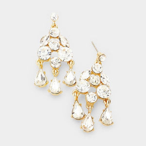 1.75 Gold Clear Triple Drop Chandelier Earrings ( 1244 ) - Ohmyjewelry.com
