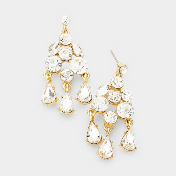 1.75 Gold Clear Triple Drop Chandelier Earrings ( 1244 ) - Ohmyjewelry.com