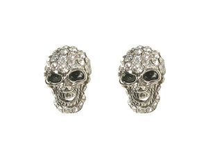 3/4" Silver Clear Rhinestone Skull Skeleton Head Stud Earrings ( E 2859)