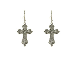 SILVER CROSS EARRINGS CLEAR STONES ( 19016 5 CL ) - Ohmyjewelry.com