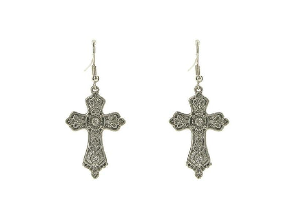 SILVER CROSS EARRINGS CLEAR STONES ( 19016 5 CL ) - Ohmyjewelry.com