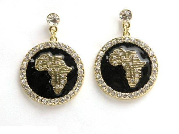 GOLD BLACK DANGLING AFRICA EARRINGS CLEAR STONES ( 19778 ) - Ohmyjewelry.com