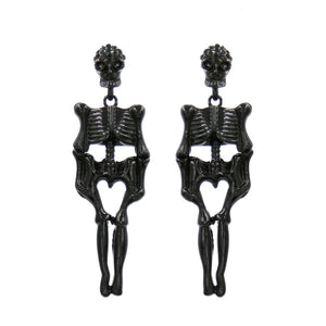 2.75" Black Rhinestone Skeleton Dangle Earrings ( 25569 )