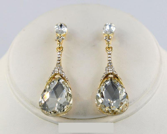 GOLD DANGLING EARRINGS CLEAR STONES ( 26256 ) - Ohmyjewelry.com
