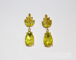 1.25" GOLD YELLOW Marquise Teardrop Rhinestone Dangle Earrings ( 1242 GCIT )