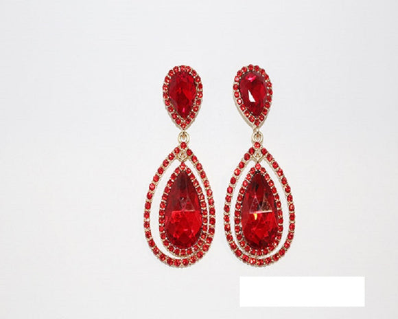 GOLD EARRINGS RED STONES ( 1299 )