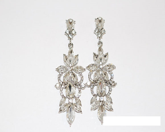 SILVER DANGLING EARRINGS CLEAR STONES ( 1311 SCRY )