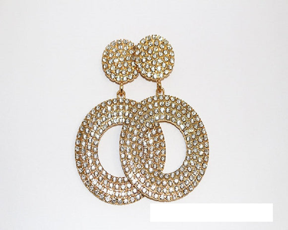 GOLD ROUND EARRINGS CLEAR STONES ( 1439 GCRY )