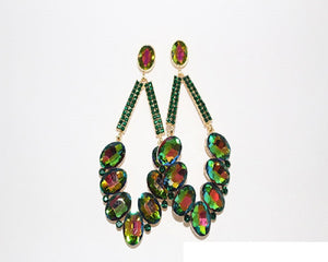 DANGLING GOLD EARRINGS GREEN AB STONES ( 1483 GEMEAB )