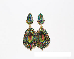 GOLD EARRINGS VITRAIL OIL SPILL COLOR STONES ( 1486 GEMEAB )