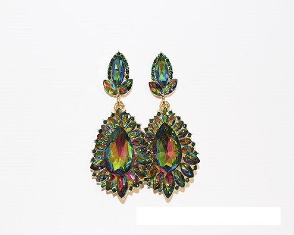 GOLD EARRINGS VITRAIL OIL SPILL COLOR STONES ( 1486 GEMEAB )