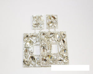 SILVER SQUARE EARRINGS CLEAR STONES ( 1591 SCRY )