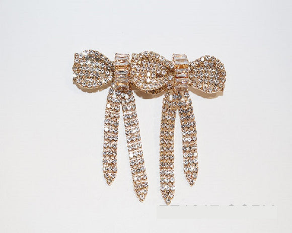 GOLD BOW EARRINGS CLEAR STONES ( 1617 GCRY )