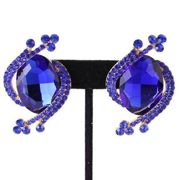 Gold Clip On Earrings with Oval Royal Blue Stones ( 1179 ) - Ohmyjewelry.com