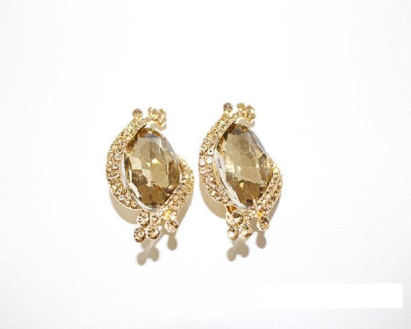 Gold Clip On Earrings with Oval TOPAZ Stones ( 1179 GTP ) - Ohmyjewelry.com