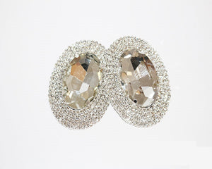 SILVER ROUND CLEAR STONES CLIP ON EARRINGS ( 1432 SCRY )