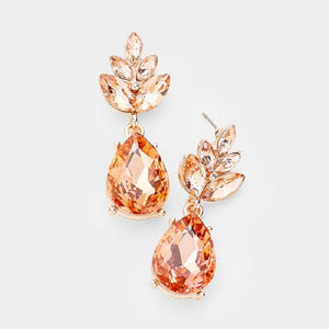 1.25" Rose Gold Peach Marquise Teardrop Rhinestone Dangle Earrings ( 1242 RGPCH ) - Ohmyjewelry.com