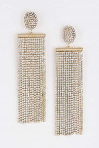 4.5" Gold Clear Rhinestone Fringe Evening Earrings ( 1277 GCL ) - Ohmyjewelry.com