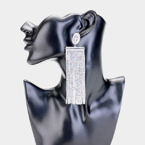 4.5" Silver AB Rhinestone Fringe Evening Earrings ( 1277 ) - Ohmyjewelry.com