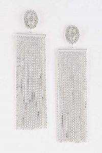 4.5" Silver Clear Rhinestone Fringe Evening Earrings ( 1277 SCL ) - Ohmyjewelry.com