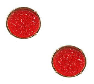 15mm Red Druzy Stud Earrings Set in Gold ( 1921 )