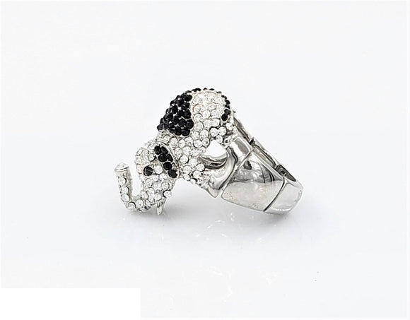 SILVER ELEPHANT STRETCH RING CLEAR BLACK STONES ( 1824 3CL )