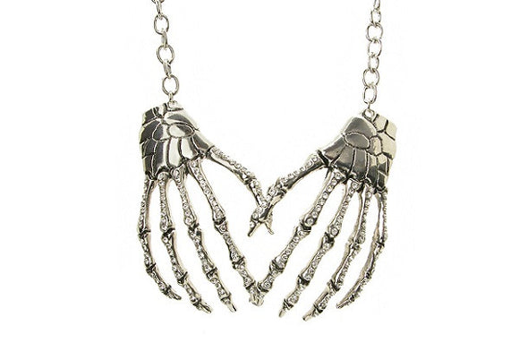Silver Skeleton Hand with Rhinestones Necklace ( N 01014)