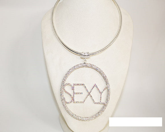 SILVER CHOKER AB STONES NECKLACE SET SEXY