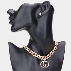 GOLD CHOKER NECKLACE SET CG CLEAR STONES ( 1276 GDCL )
