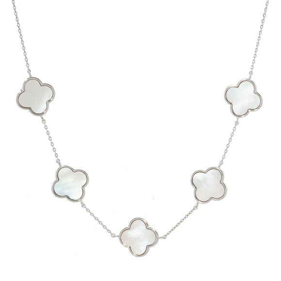 SILVER WHITE DIPPED NECKLACE QUATREFOIL ( 2511 RWH )