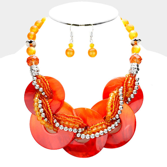 ORANGE Round Shell Beaded Fashion Necklace Set