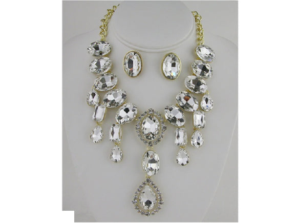 GOLD NECKLACE SET CLEAR STONES ( 13059 2CL )