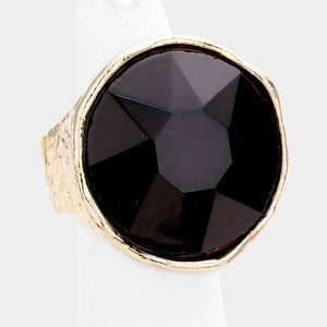 GOLD STRETCH RING BLACK STONE ( 10007 GBK )